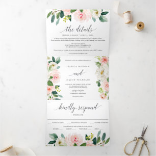 RSVP de Convites Triplos de Casamento de Blooms de