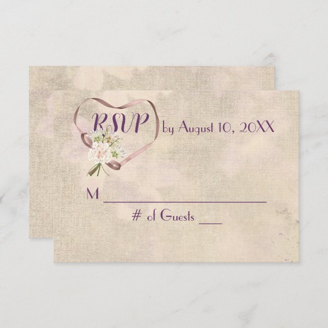 RSVP de Coração de Fita de Casamento (Frente/Verso)