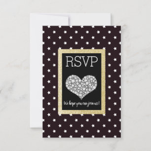 RSVP de Coração Dourado da Estrela Branca Preta