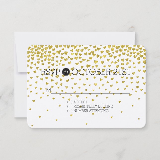 RSVP de Corações de Confetti Dourado (Frente)