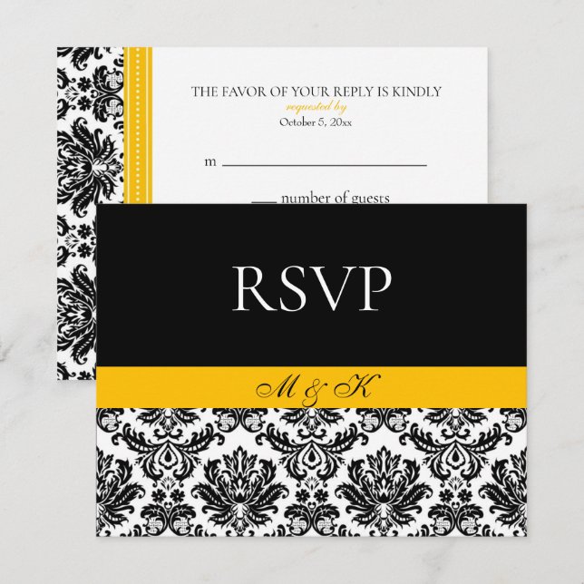RSVP de Damasco Amarelo Preto (Frente/Verso)