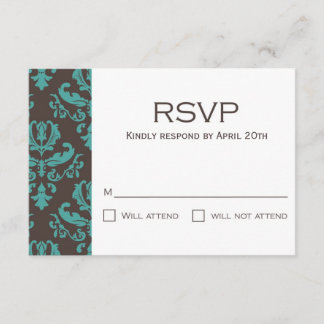 RSVP de Damasco Floral Castanho e Teal