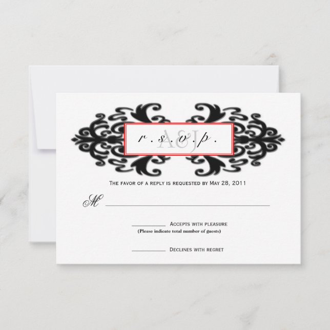 RSVP de Damasco Ornamental Monograma (Frente)