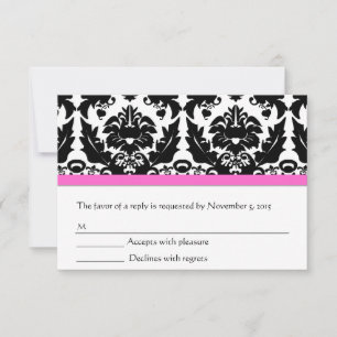 RSVP de Damasco Preto e Branco com Destaque Rosa