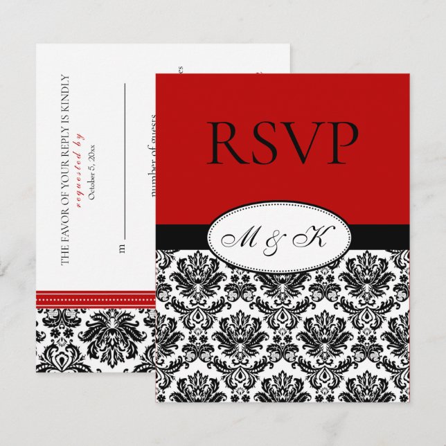 RSVP de Damasco Vermelho Negro (Frente/Verso)