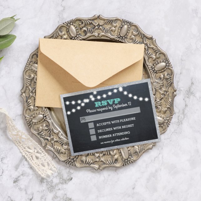 RSVP de Entrada de Prata Teal Luzes do Quadro (Criador carregado)