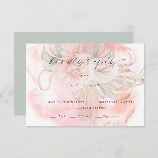 RSVP de Escolha de Refeição Floral de Rosa de Cora (Frente/Verso)