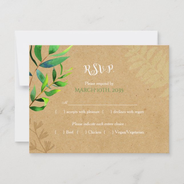 RSVP de Escolha de Refeições do Casamento de Green (Frente)