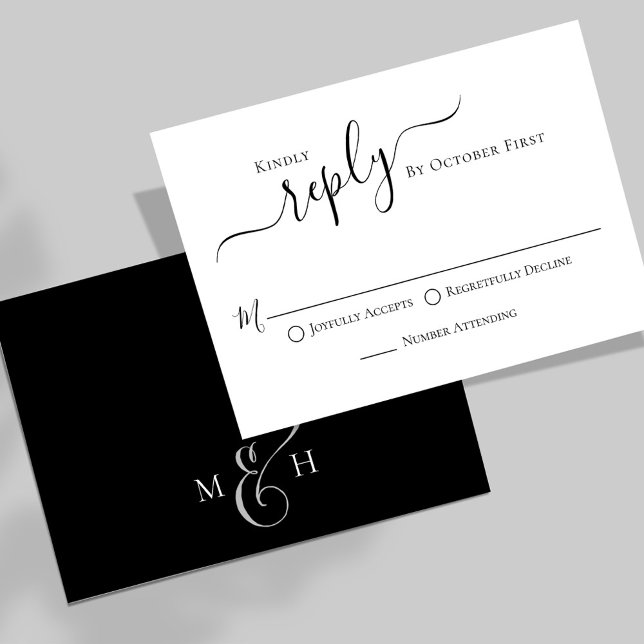 RSVP de Escolha de Refeições Pretas para Caligrafi (Elegant simple classic meal choice black and white RSVP card. )