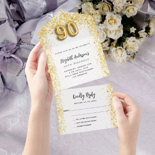 RSVP de festa branca de 90 aniversário