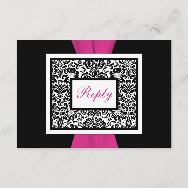 RSVP de FITA IMPRESSO A Damasco Preto, Branco, Ros (Frente)