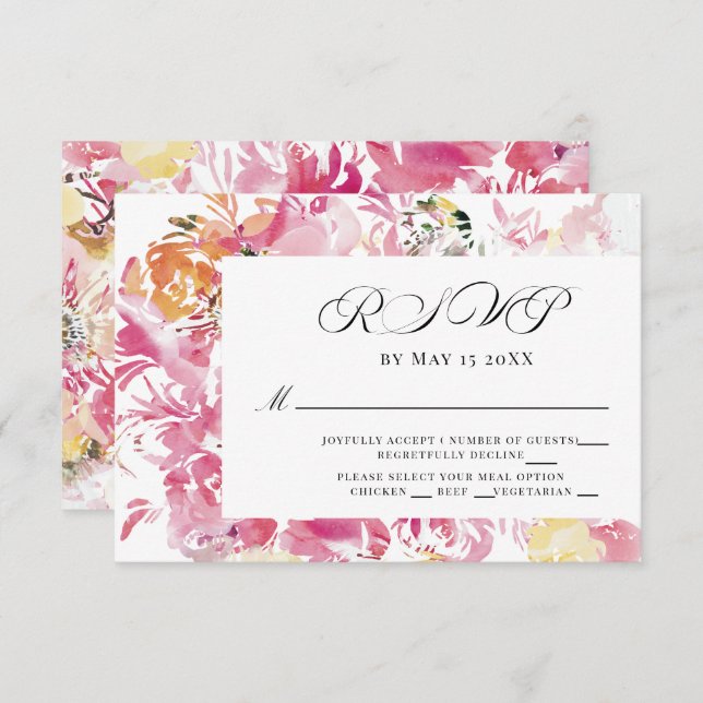 RSVP de Flor de Água Rosa e Blush (Frente/Verso)