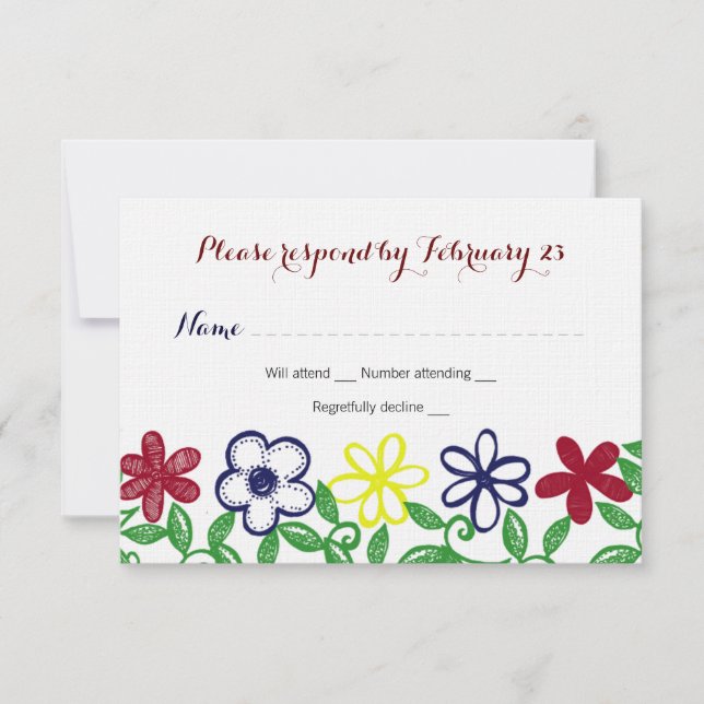 RSVP de Flores de Cores Primárias Brilhantes (Frente)