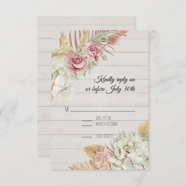 RSVP de Folhagem de Rosa de Wood Pampas (Frente/Verso)