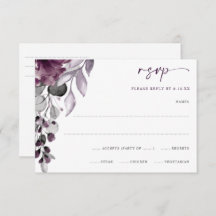 RSVP de Folhagem Floral Púrpura Plum Casamento Wat