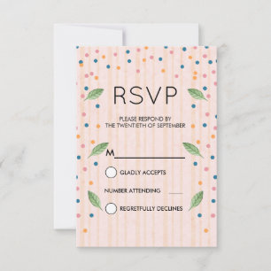 RSVP de Folhas Verdes e Confetti, rosa e Dourado