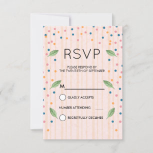 RSVP de Folhas Verdes e Confetti, rosa e Dourado