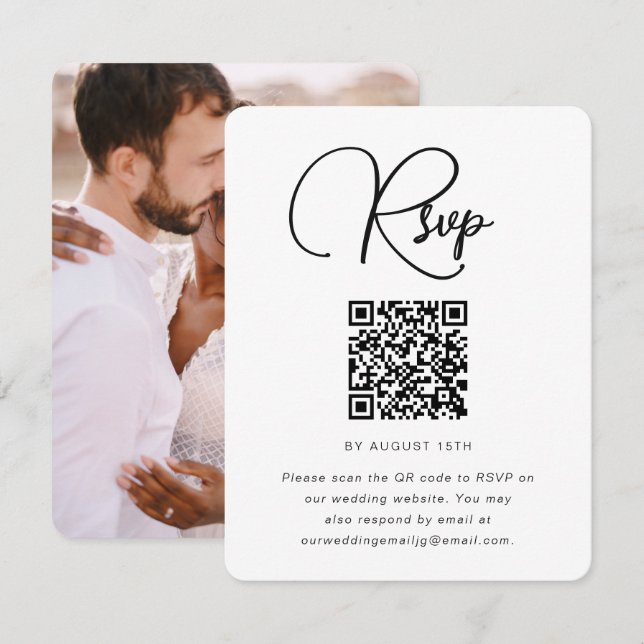 RSVP de Foto de Casamento de Trendy com Código QR (Frente/Verso)