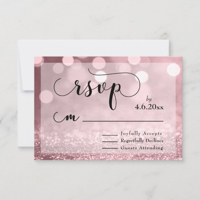 RSVP de Glitter Bokeh e Tipografia Dourada rosa (Frente)