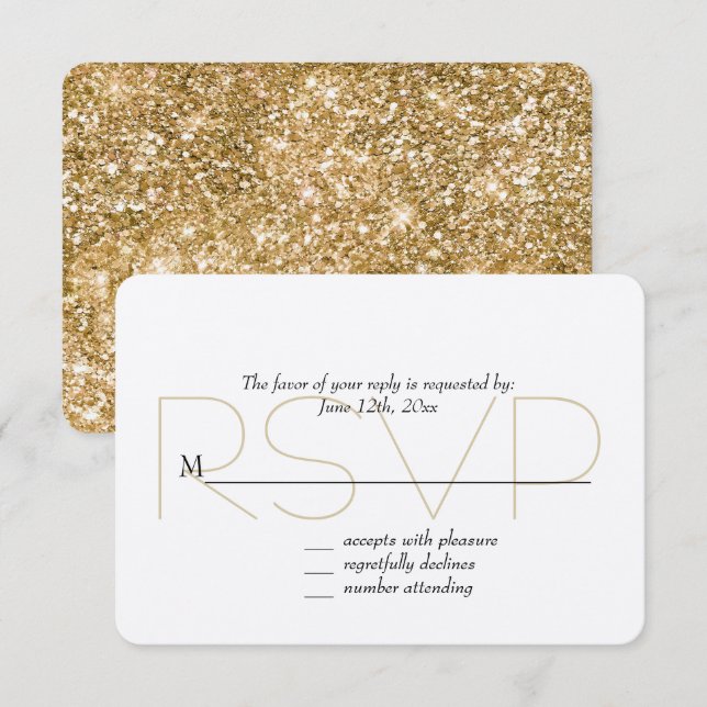 RSVP de Glitter de Faux Dourado (Frente/Verso)