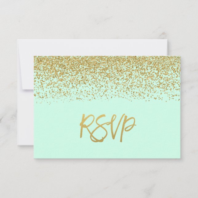 RSVP de Glitter Dourado do Modern Mint Faux (Frente)