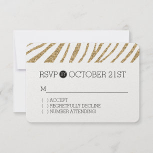 RSVP de Impressão do Faux Glitter Zebra Dourado
