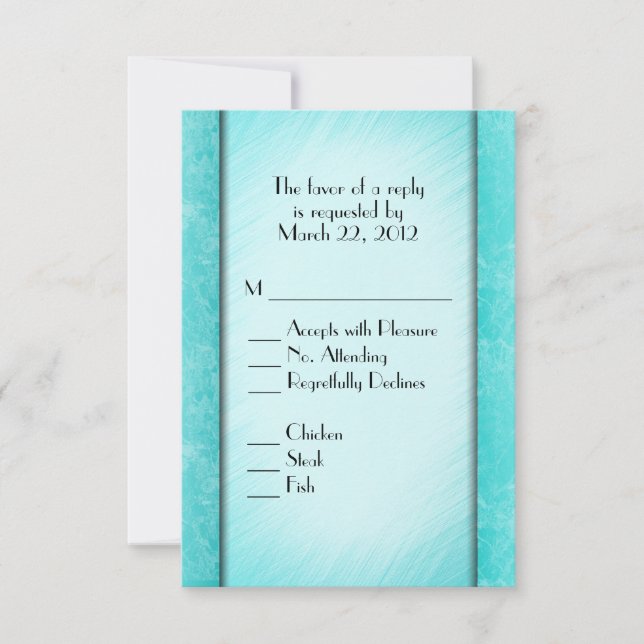 RSVP de mármore teal com opção de menu (Frente)