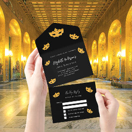 RSVP de máscara de ouro preto de mascarada anivers