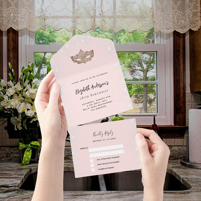 RSVP de Máscara de prata de rosa de mascarada de a (Criador carregado)
