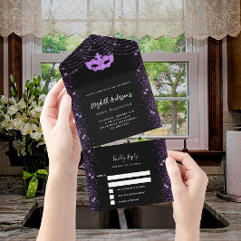 RSVP de Máscara Rpúrpura preta de aniversário de m