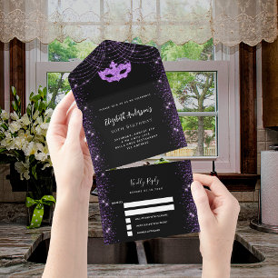 RSVP de Máscara Rpúrpura preta de aniversário de m