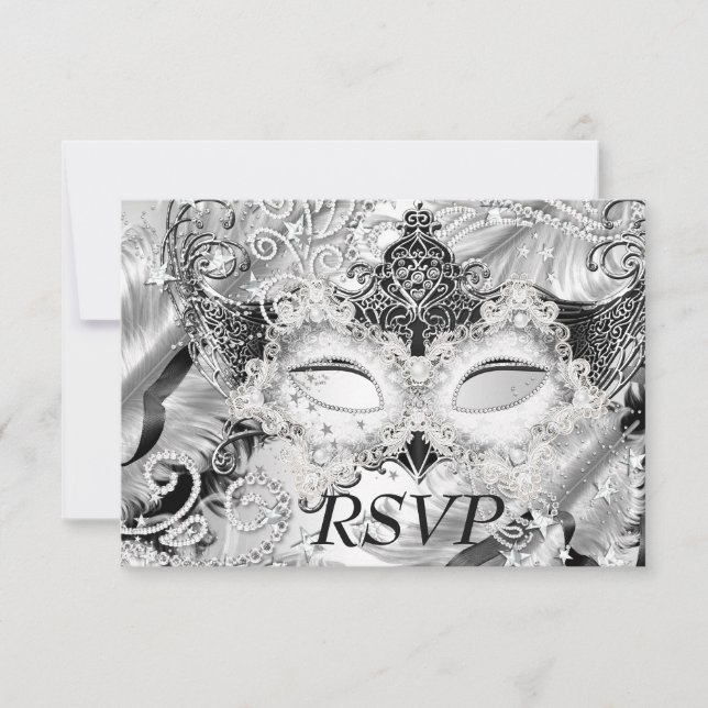 RSVP de Mascarada de Máscara do Silver Sparkle (Frente)