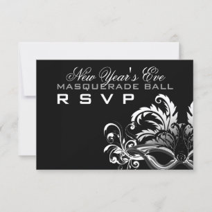 RSVP de Mascarada de Véspera de ano novo de prata/