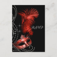 RSVP de Mascarada Vermelho e Negro Elegante