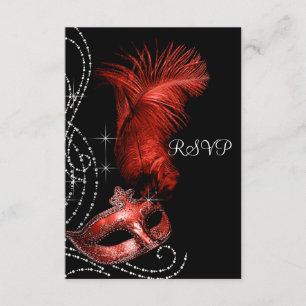 RSVP de Mascarada Vermelho e Negro Elegante