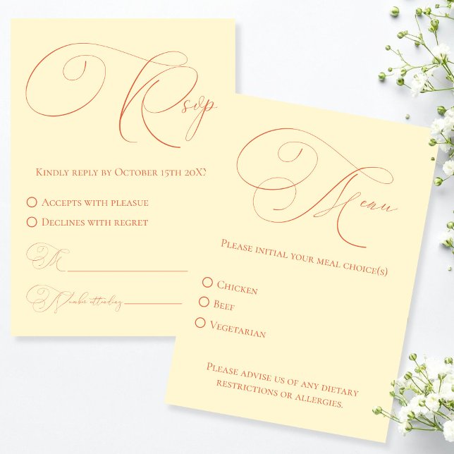 RSVP de Matizes Sunset com Placa de Resposta de Es (Sunset Hues RSVP with Meal Choice Response Card)