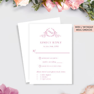 RSVP de Monograma Branco e Rosa Elegante