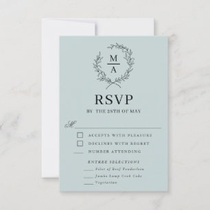 RSVP de Monograma Simples e Azul Claro com Refeiç