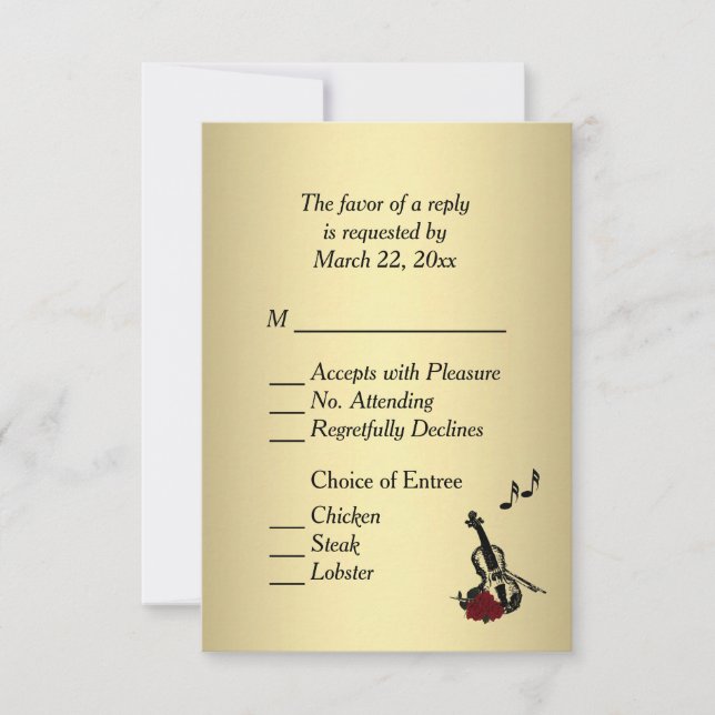 RSVP de Música Violin Dourada com Opções de Entrad (Frente)