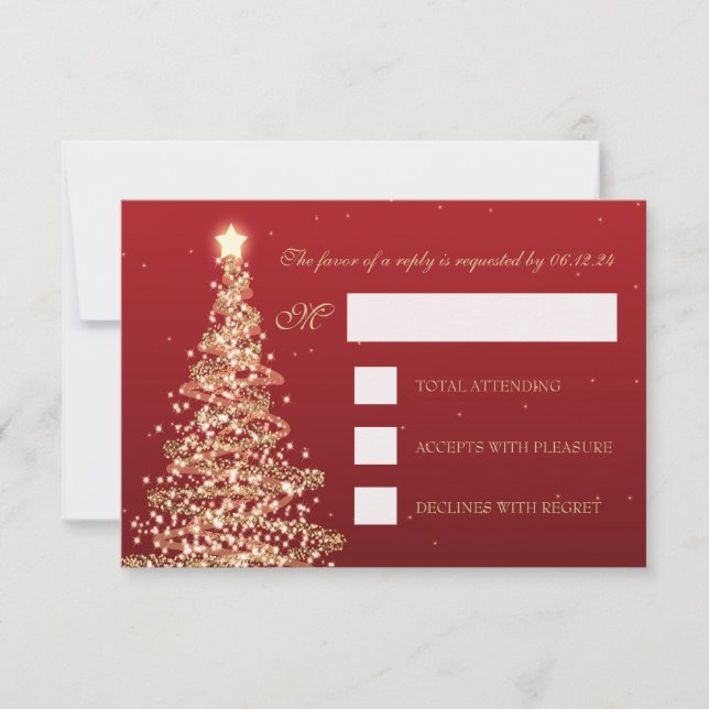 RSVP de Natal Elegante Vermelho Dourado (Frente)