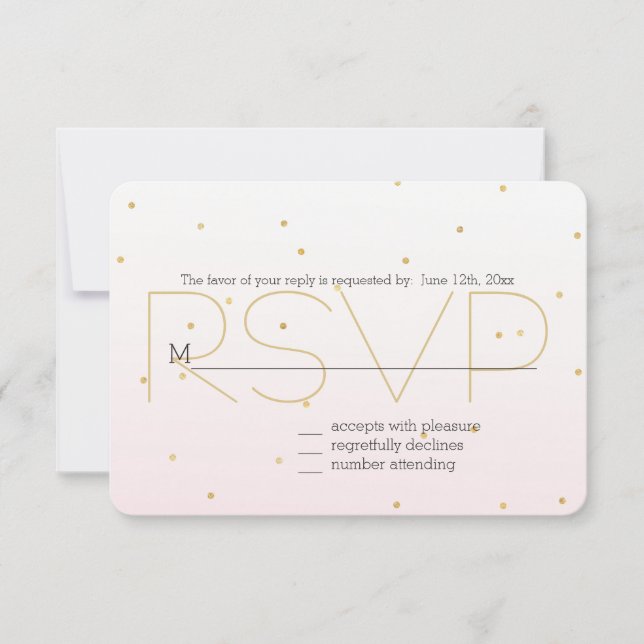 RSVP de Ombre de Confetti Sparkle Dourado Cor-de-R (Frente)