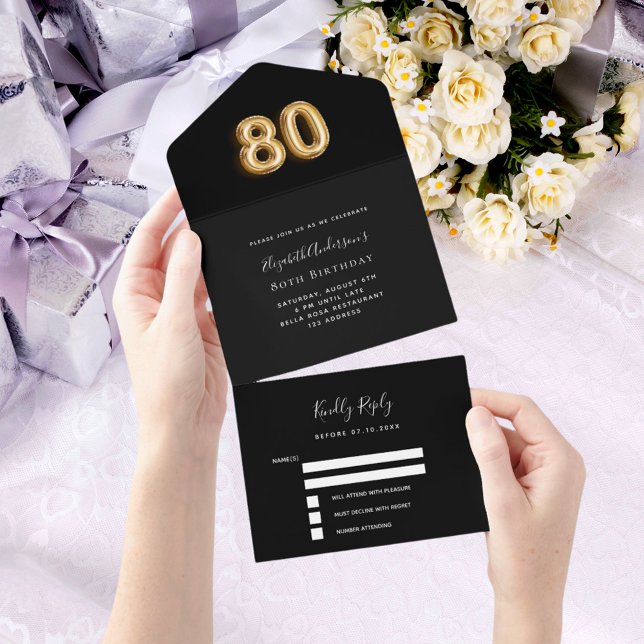 rsvp de ouro negro de 80 aniversário (Criador carregado)