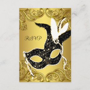 RSVP de Partido Mascarada Preto e Dourado
