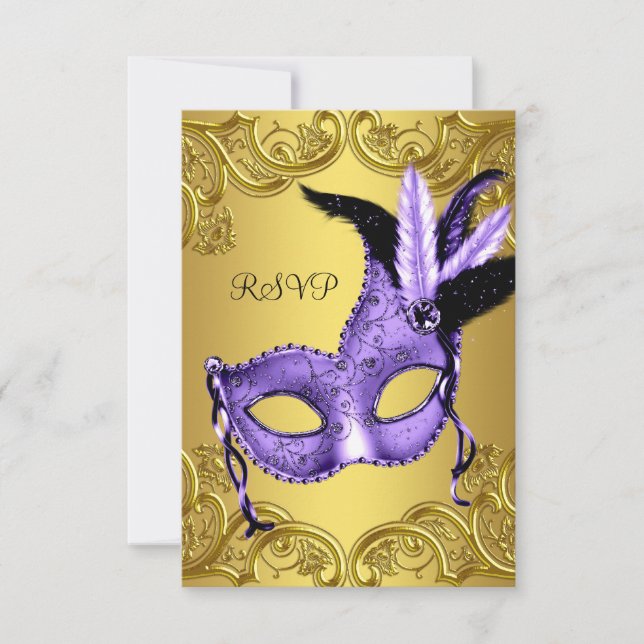 RSVP de Partido Mascarada Roxo e Dourado (Frente)
