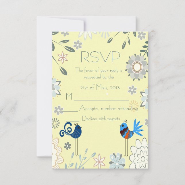 RSVP de Pássaros Azuis Decorativos Modernos (Frente)