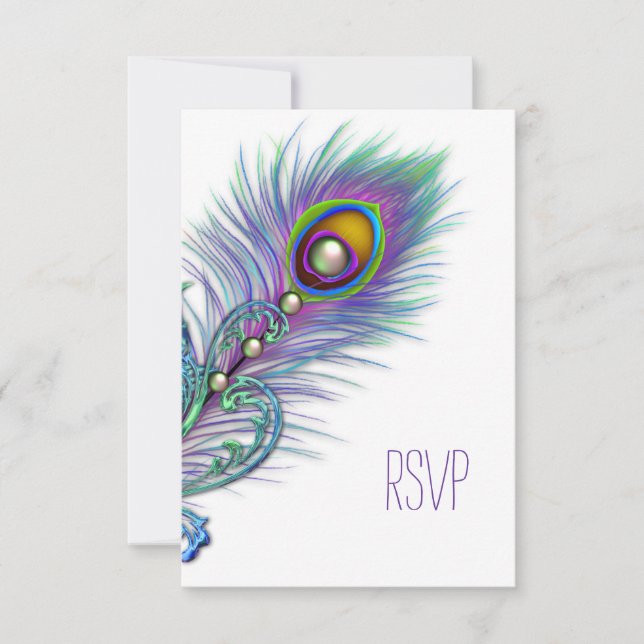 RSVP de Pavão Azul Roxo e Turquesa (Frente)