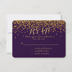 RSVP de Pontos de Confetti do Glam Dourado e Roxo