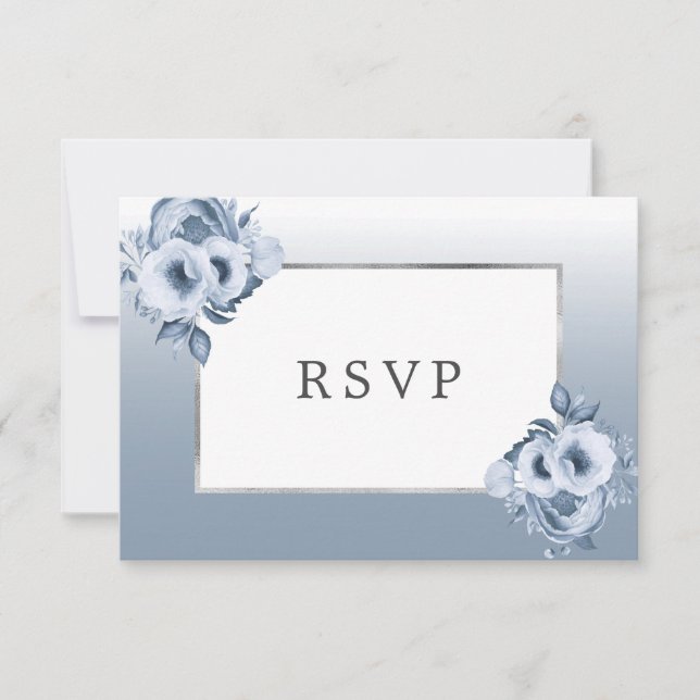 RSVP de prata chic florais azuis de castigo (Frente)