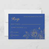 RSVP de Quinceañera Floral Azul Real e Dourado