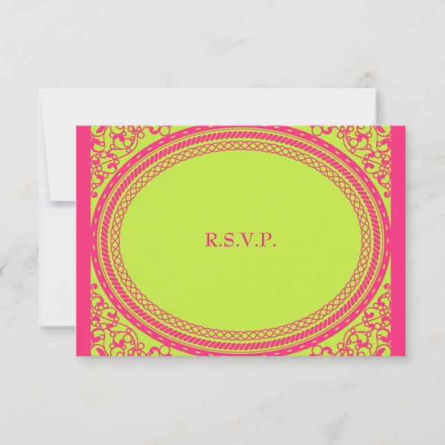 RSVP de Recepção de casamento fluorescente/neon (Frente)